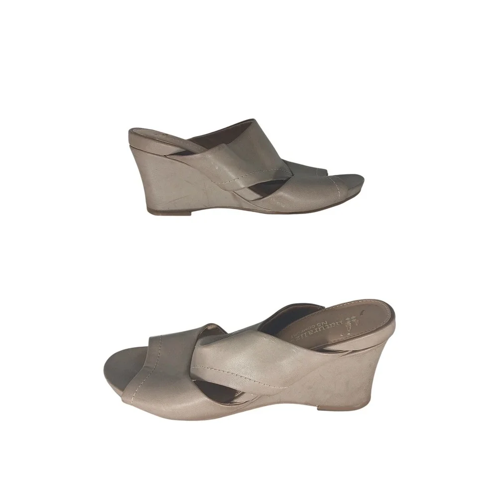 Naturalizer Nico Taupe Wedge Sandals Womens 6.5M N5 Comfort Crossover Slide Z226
